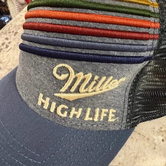 Miller High Life Snapback Hat Beer Multicolor 6 Stripe Mesh Trucker Licensed - Picture 7 of 7